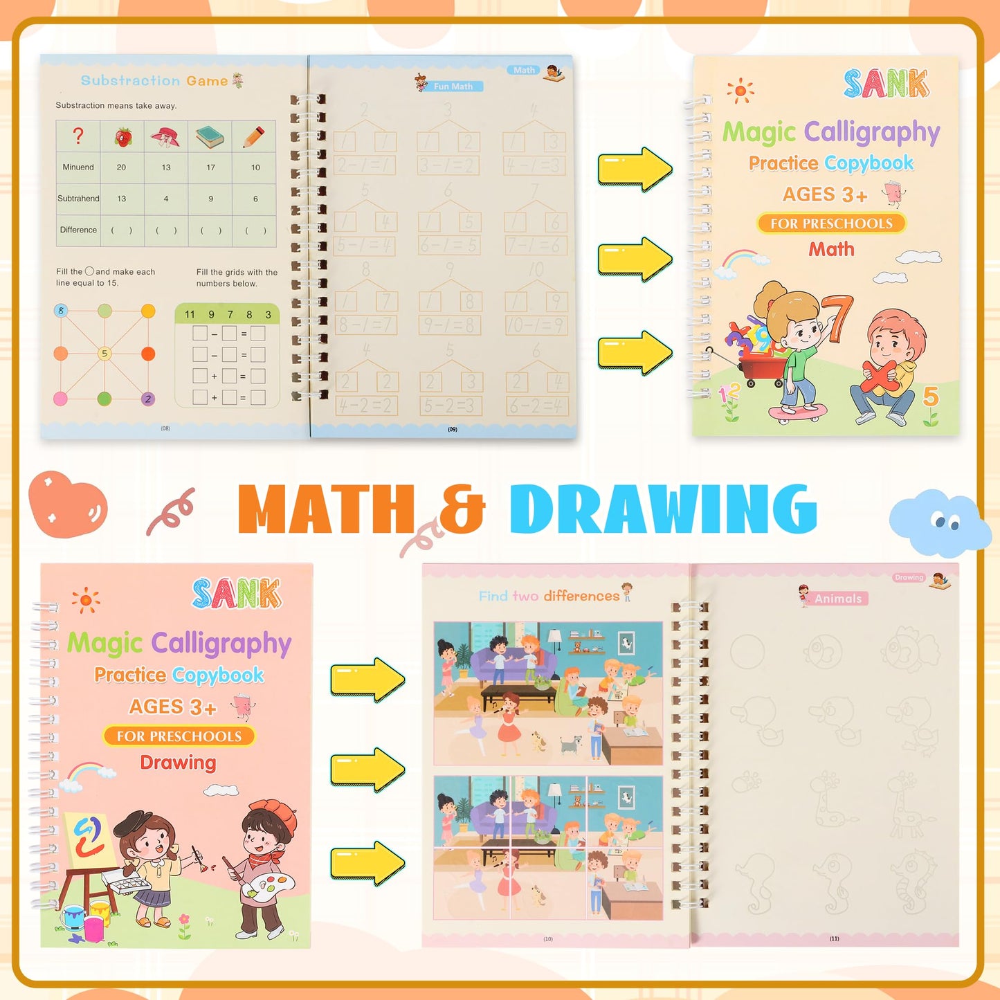 Magic Grooved Writing Practice Books, Reusable Grooved Handwriting Practice for Kids 3-8, Grooved Writing Books for Kindergarten Preschool Kids