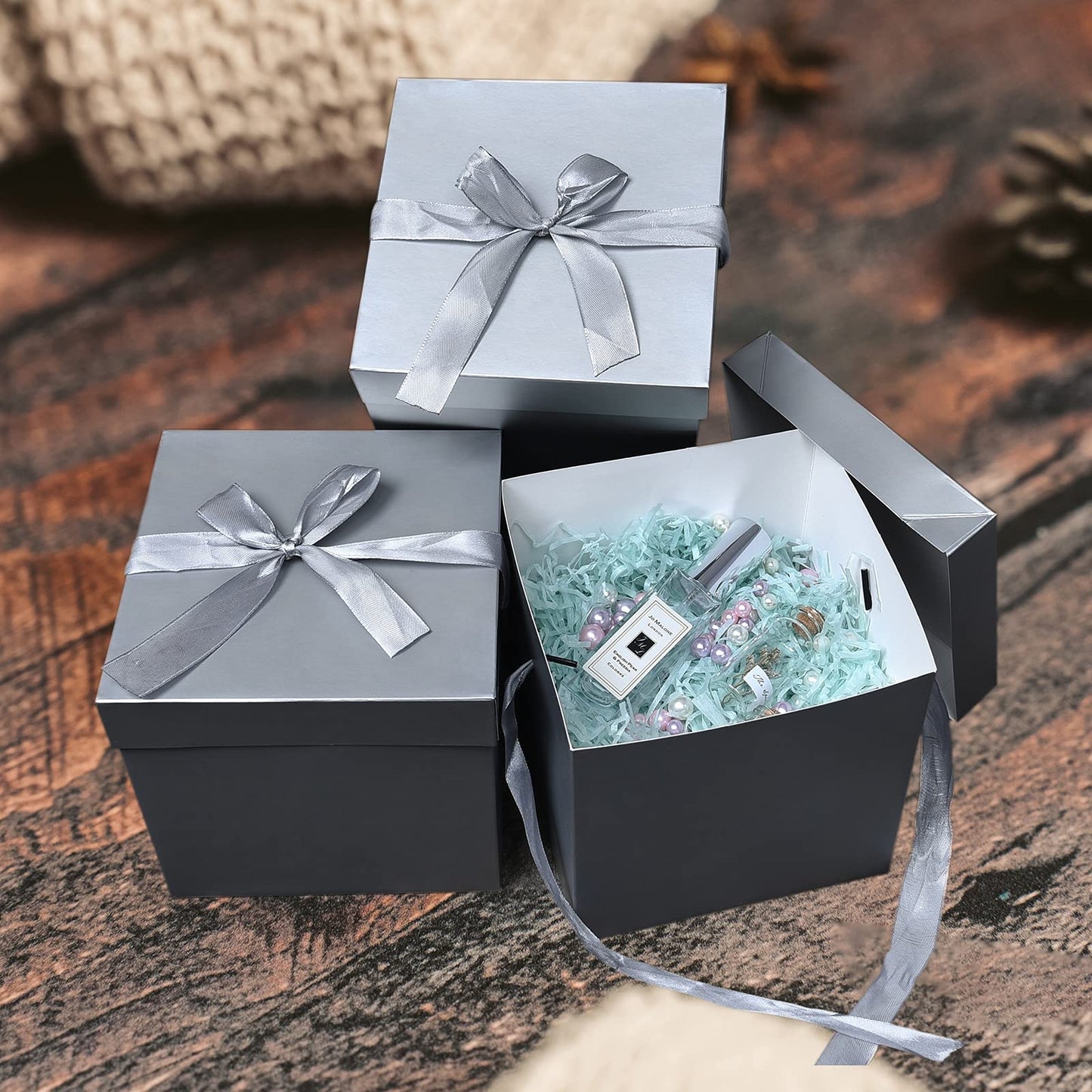 GP SUP 12 Packs Gift Boxes with Lids,Paper Gift Wrap Boxes 10x10x10cm,for Gifts, Bridesmaids, Chocolate, Cupcake, Crafting,Mother's Day(Silver, 4”×4”×4”)