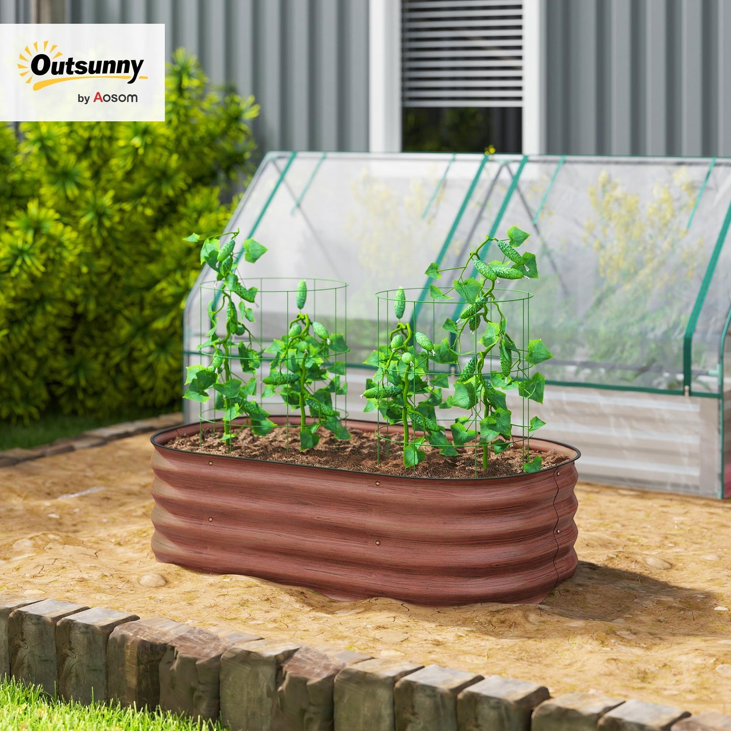 Outsunny 3.5' x 2' x 1' Galvanized Raised Garden Bed Kit, Outdoor Metal Elevated Planter Box with Safety Edging, Easy DIY Stock Tank for Growing Flowers, Herbs & Vegetables, Brown