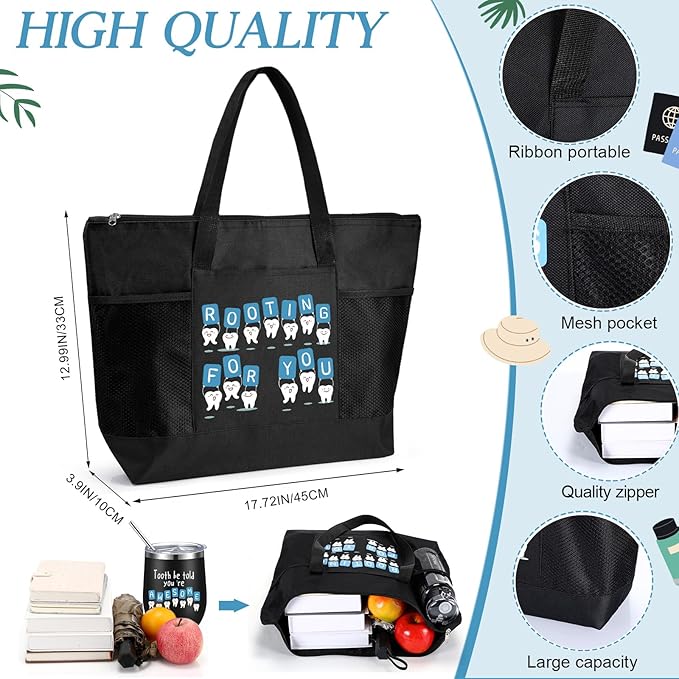 Sliner 3 Pcs Christmas Dental Assistant Gifts Positive Dentist Dental Hygienist Gifts Accessories Inspirational 12oz Tumbler Tote Bag Funny Teeth Stress Toy for Women Students Nurses Doctors(Black)
