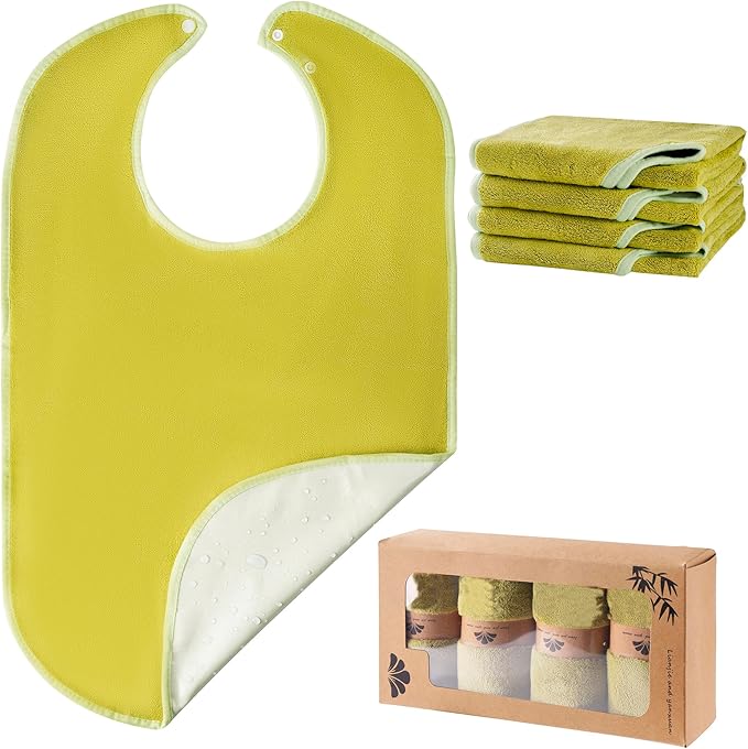 4 Pack Adult Bibs for Men and Women, Adult Bibs for Elderly,Towel bibs for Special Needs Adults