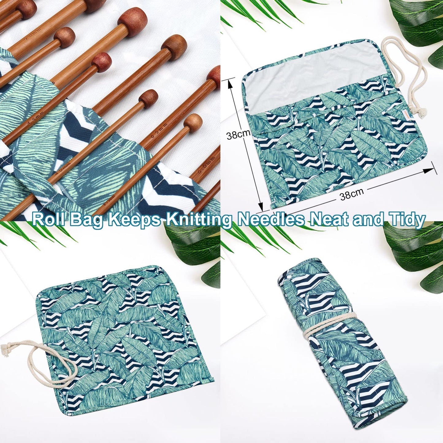 Aeelike 18 Pairs Bamboo Knitting Needles Set - 10 Inches Wooden Knitting Needles Single Point with Roll Bag - Portable Knittings Needle Set for Beginners (2mm - 10mm)