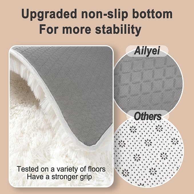 Ultra Soft Runner Rugs for Bedroom Hallways with Upgraded Non-Slip Rubber Backing & Thick Memory Sponge, 2x3 Feet Fluffy Shag Throw Area Rug for Bedside Dorm Cream