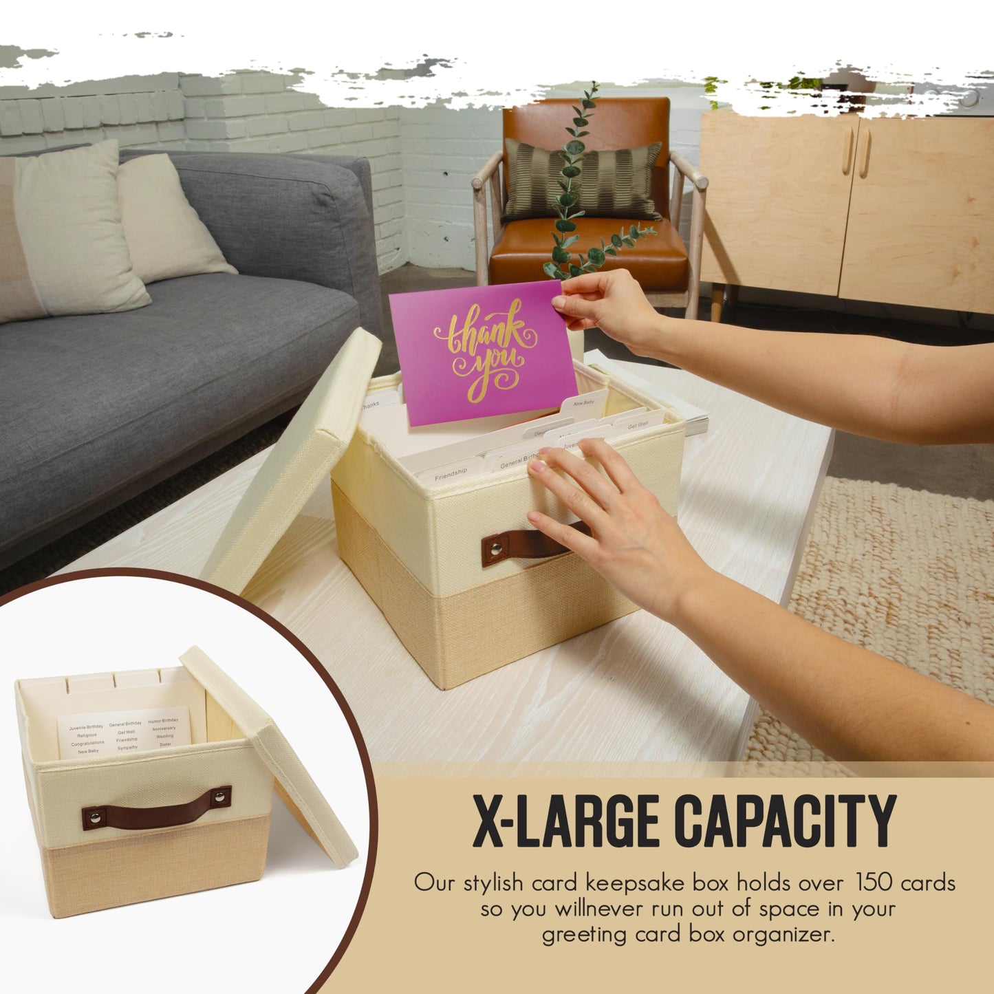 Kalolo Malosi Greeting Card Organizer Box with 15 Dividers | Holds 150+ and Collapses When not in Use | Stylish Greeting Card Storage Box Organizer