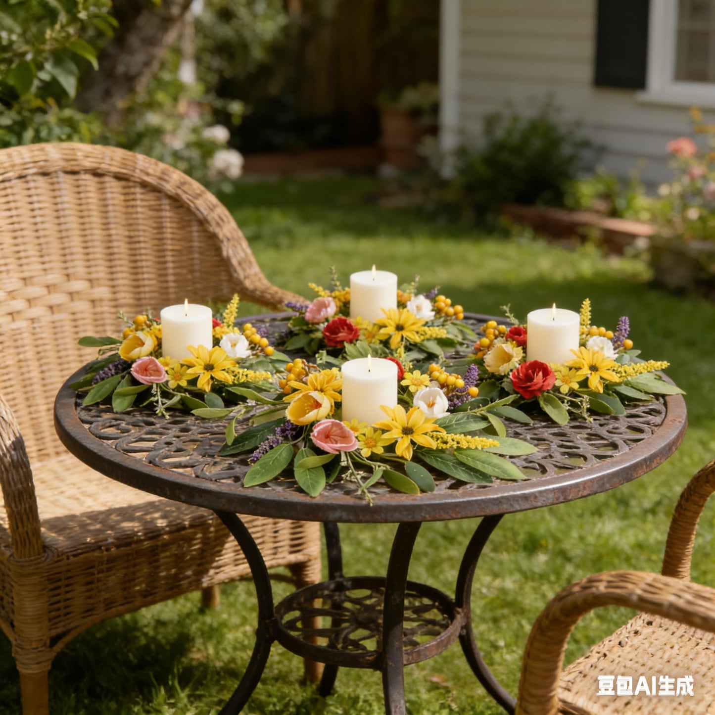 6 Pcs Spring Candle Rings Wreaths Spring Wreaths for Front Door 9'' Small Tulip Floral Candle Holder Rings for Window Front Door Flowers Wedding Anniversary Party Decoration