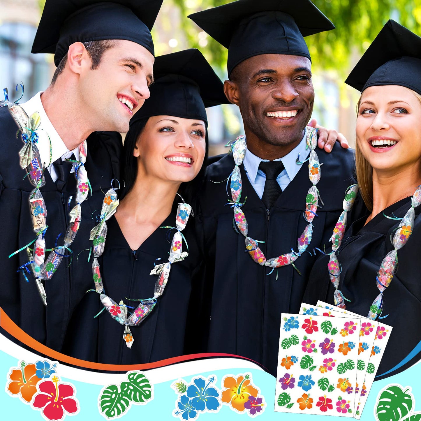 Karenhi Candy Lei Making Kit for Graduation Include 2 Inch x 1000 ft Ldpe Poly Candy Lei Tubing Roll,30 Pcs Graduation Ribbon,50 Sheets Flower Stickers Clear Netting Bags for Crafts Wreath