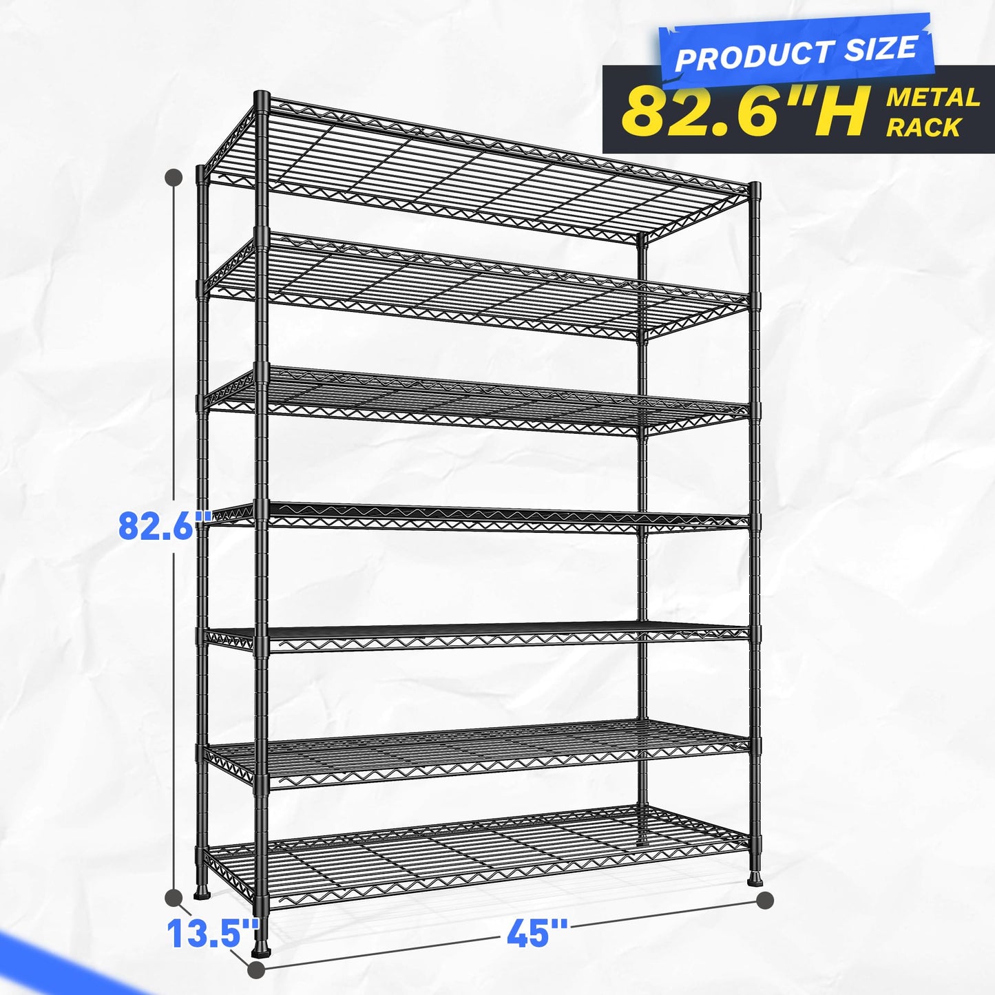 82.6H Metal Shelving Unit 7 Tier Storage Shelves Adjustable Wire Shelving Metal Wire Shelf Pantry Shelves Commercial Rack for Kitchen Pantry Utility Room Garage 45" W x 82.6''H x 13.5" D, Black