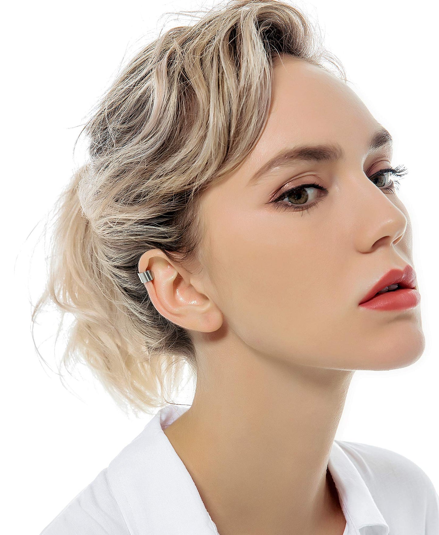 Tornito 4-10 Pairs Stainless Steel Ear Cuff Helix Cartilage Clip On Wrap Earrings Fake Nose Ring Non-Piercing Adjustable (A0:10 Pairs, Silver)