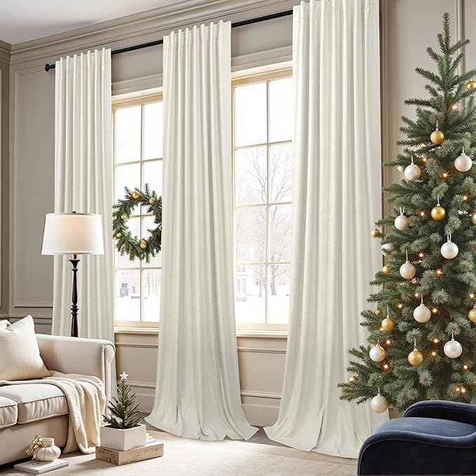 Blackout Window Curtains 2 Panel Set for Bedroom Boho Ivory Cream Linen Back Tab Thermal Keep Out Cold Weather Light Blocking Block Out Room Darkening Living Room Curtain 42 x 84 Inches Long Off White