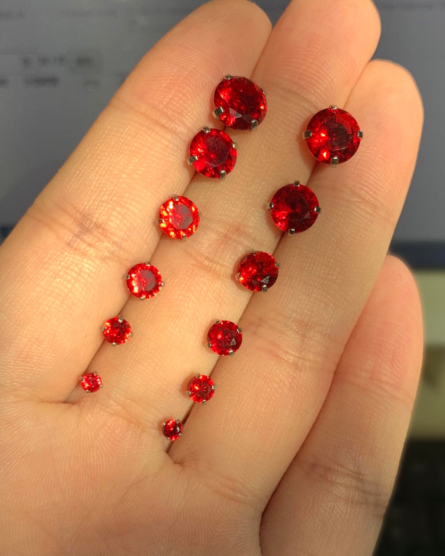 6 Pairs Stud Earrings Set, Hypoallergenic Cubic Zirconia Earrings 316L Stainless Steel CZ Earrings 3-8mm (Red CZ)