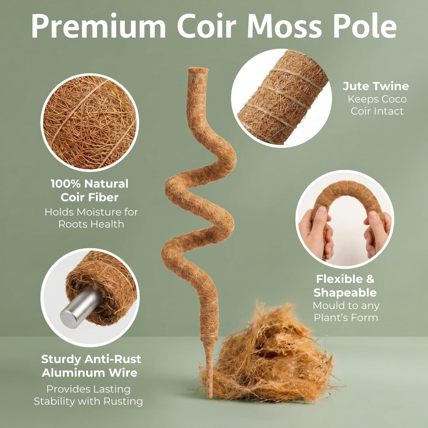 30 Inches Bendable 2 Pack Moss Pole Monstera Plant Support Stakes - Moss Poles for Climbing Plants, Plant Stakes for Indoor Plants - Coco Coir Pole Moss Stick for Monstera, Pothos.