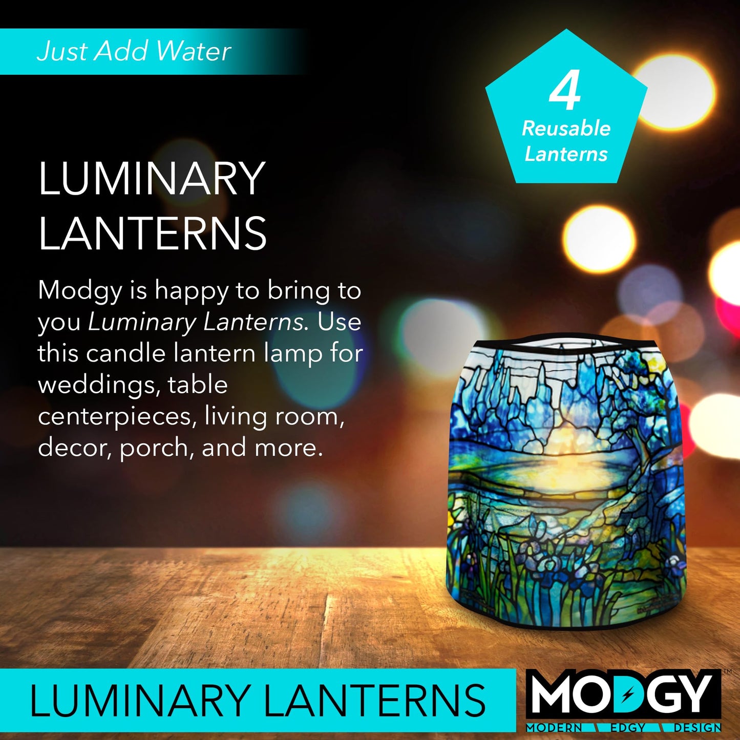 MODGY Luminary Lanterns Floating LED Candles with Batteries Included - Luminaries are Great for Weddings, Parties, Patios & Celebrations of All Kinds (Iris), Pack of 4