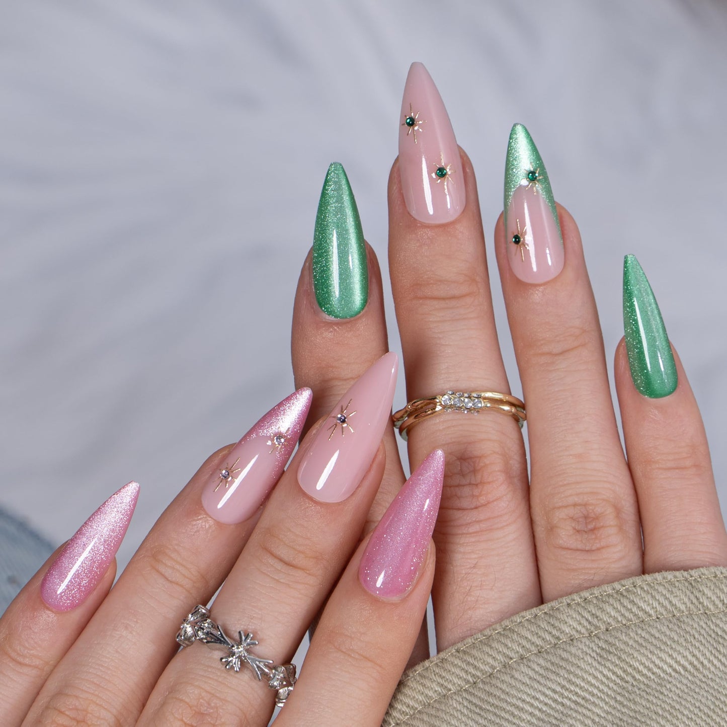 CurvLife Soft Gel Almond Press On Nails, Long-Lasting Reusable Fake Nails Kit with Glue & Tabs, 30pcs Salon-Quality Stick On Nails for Women At-Home Manicure (Enchanted Duo)