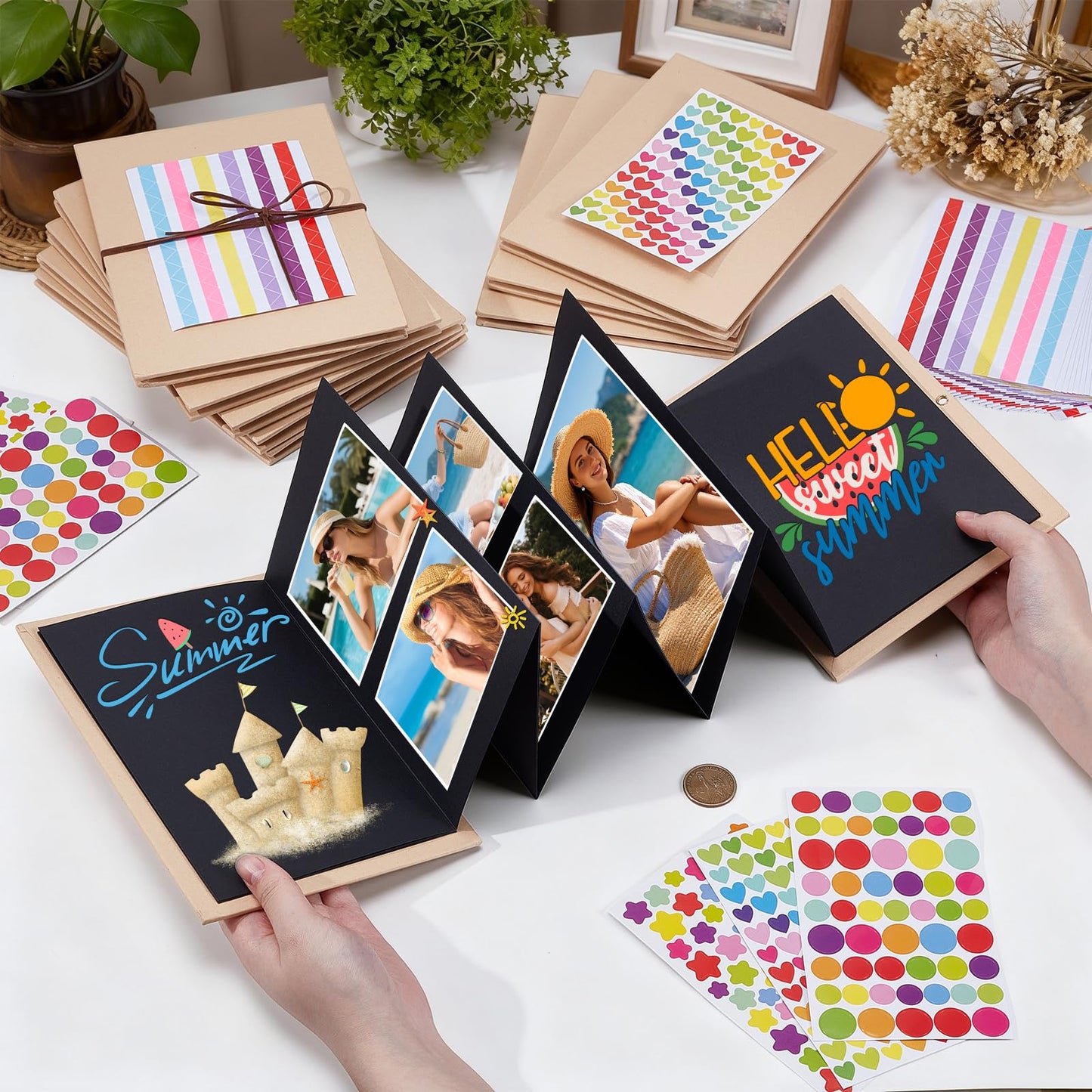 INTERWARM 10 Pcs Scrapbook Album 8x6Inch Small Paper Memory Book with DIY Accessories Kit, Folding Photo Collection for Anniversary, Graduation, Wedding, Valentine's Day(Colorful)