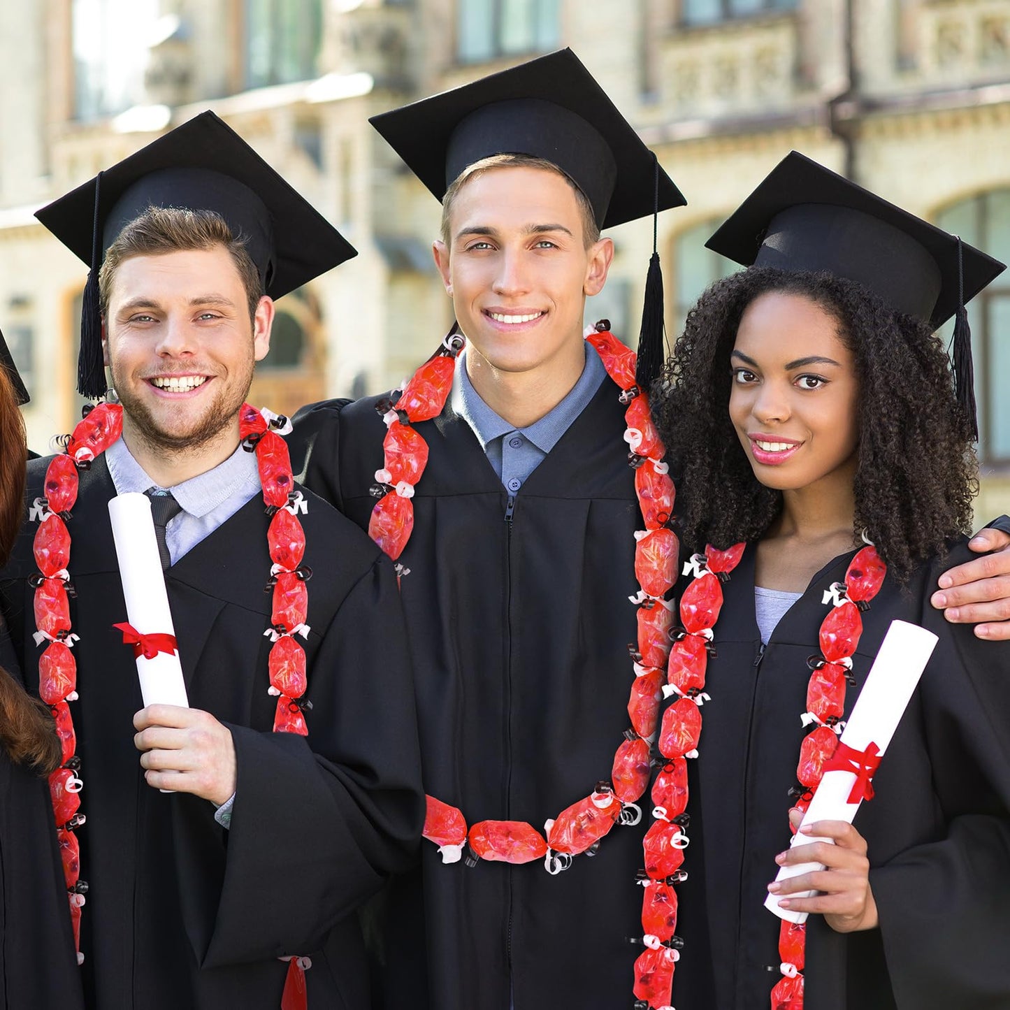 Sinload Candy Lei Poly Tubing 2 Inch x 1000 ft Graduation Candy Lei Making Kit with 2 Rolls Ribbon Class of 2026 Congrats Grad for Party DIY Graduation Wreaths Packing Snacks Gift(Red)