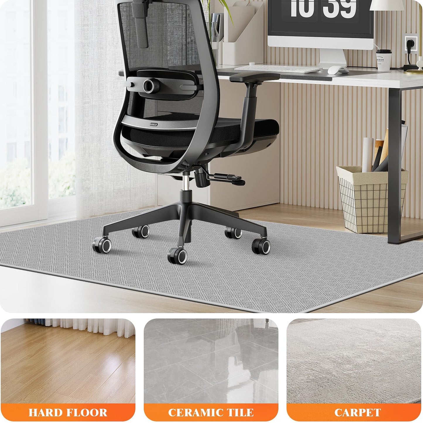 KMAT Office Chair Mat, 46x60in Heavy Duty Hardwood/Tile Floor Protector, Computer Desk Mat for Rolling Chairs, Work, Study, Office, White