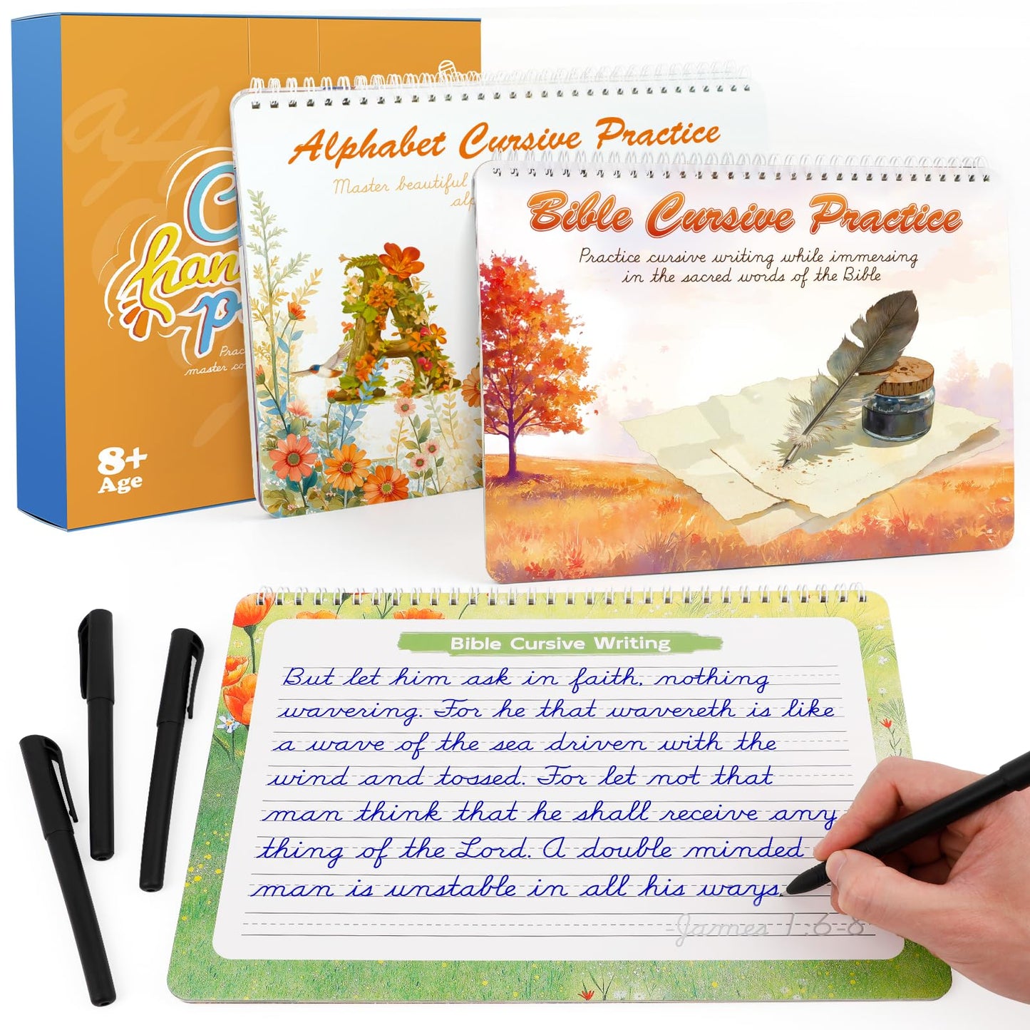Grooved Cursive Handwriting Workbook for Kids 5-12 & Adults,Reusable Magic Practice Books with Disappearing Ink Pens,Grooved Kids Writing Book Cursive Workbook with Words Letters Bible Verses Sentence