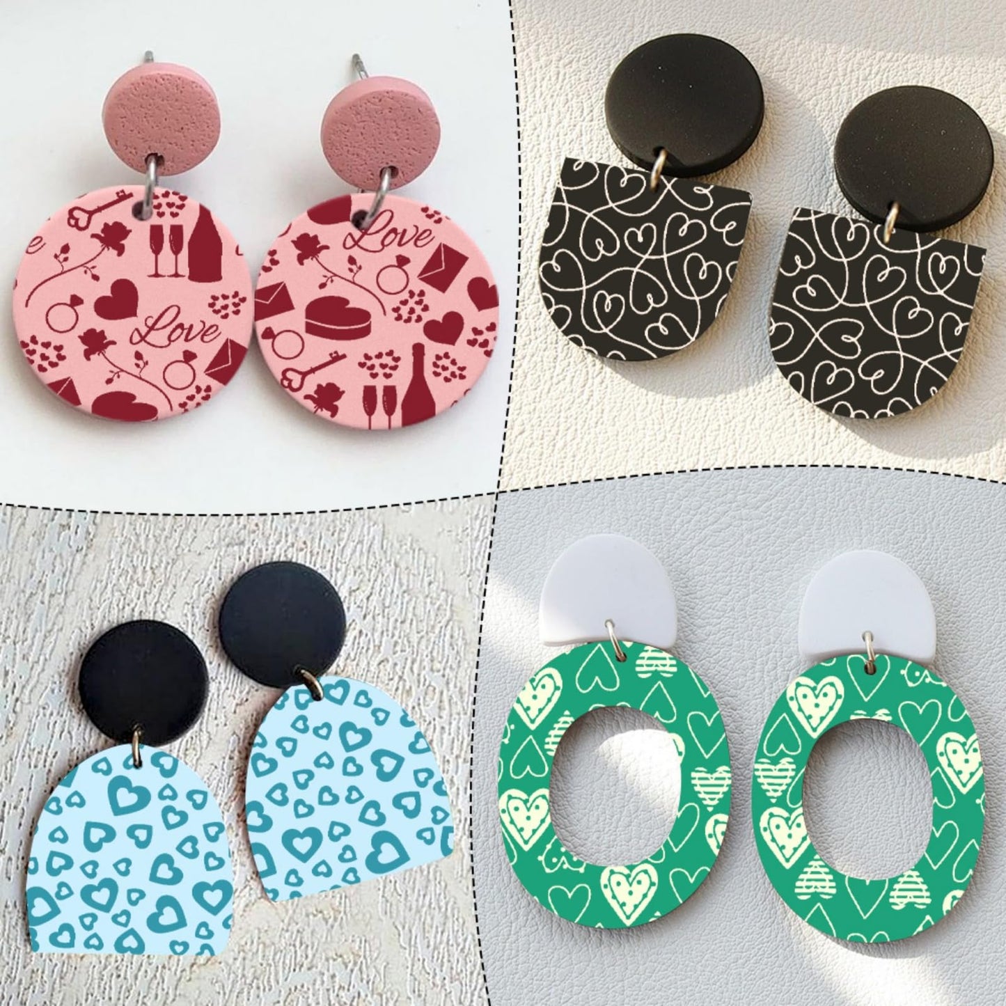 Briartw 5 Pattern Clay Silk Screen Stencil Set for Polymer Clay – Valentine's Day Earring Stencil Set - DIY Craft Templates – for Polymer Jewelry,Earrings,Sculpting & Decorative Art - 4.13x3.35 Inch