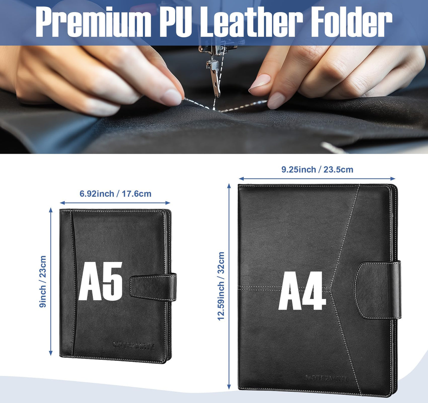 NOTEZMATE Padfolio Notepad Holder with Clipboard,A5 Faux Leather Padfolio Folder for Interview Resume,Magnetic Closure Legal Pad Folder with Business Holder,2 Pens & 5x8 Writing Pad for Office,Black