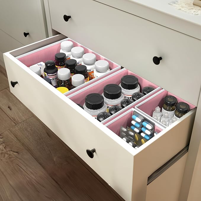 SIMPLE HOUSEWARE Foldable Drawer Organizer for Clothes/Underwear/Panty/Onesie Stocking Bin, Set of 12, Pink
