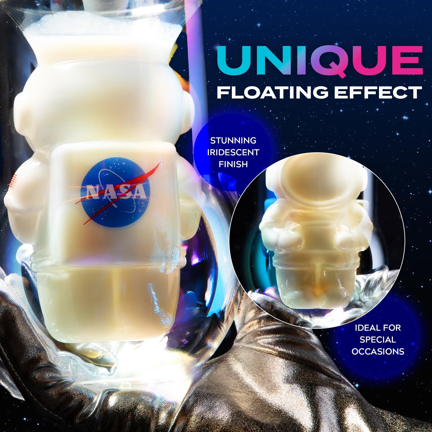 NASA Astronaut Glasses - 7 oz Set of 2 Double Wall Iridescent Drinkware with NASA symbol and Artemis Patch - Unique Glassware for Space Enthusiasts - Keeps Drinks Cold Longer