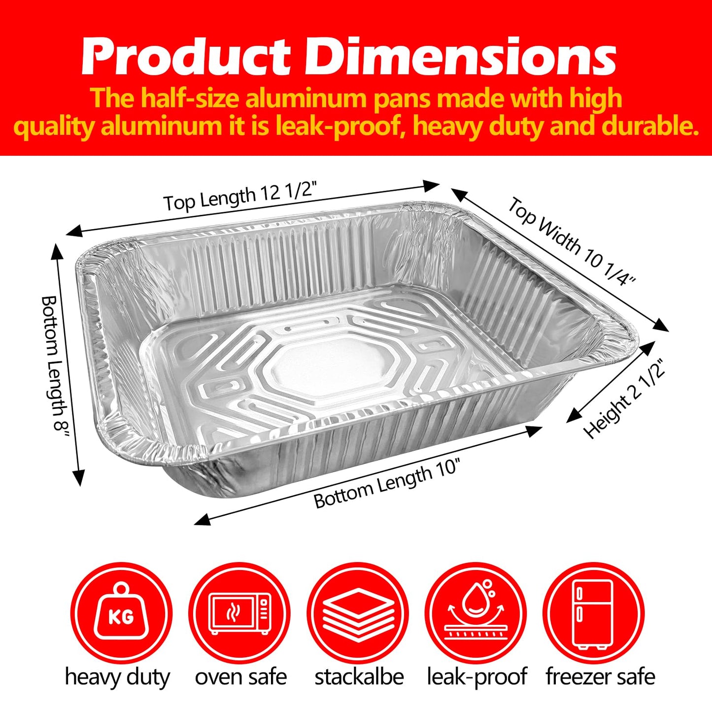 MAXTBEE 9x13 Aluminum Foil Pans with Lid, 10 Pack Disposable Trays Half Size Heavy Duty Tin Pans Deep Food Containers For Cooking, Meal Prep, Baking, Roasting, Chafing, Heating or Steam Table