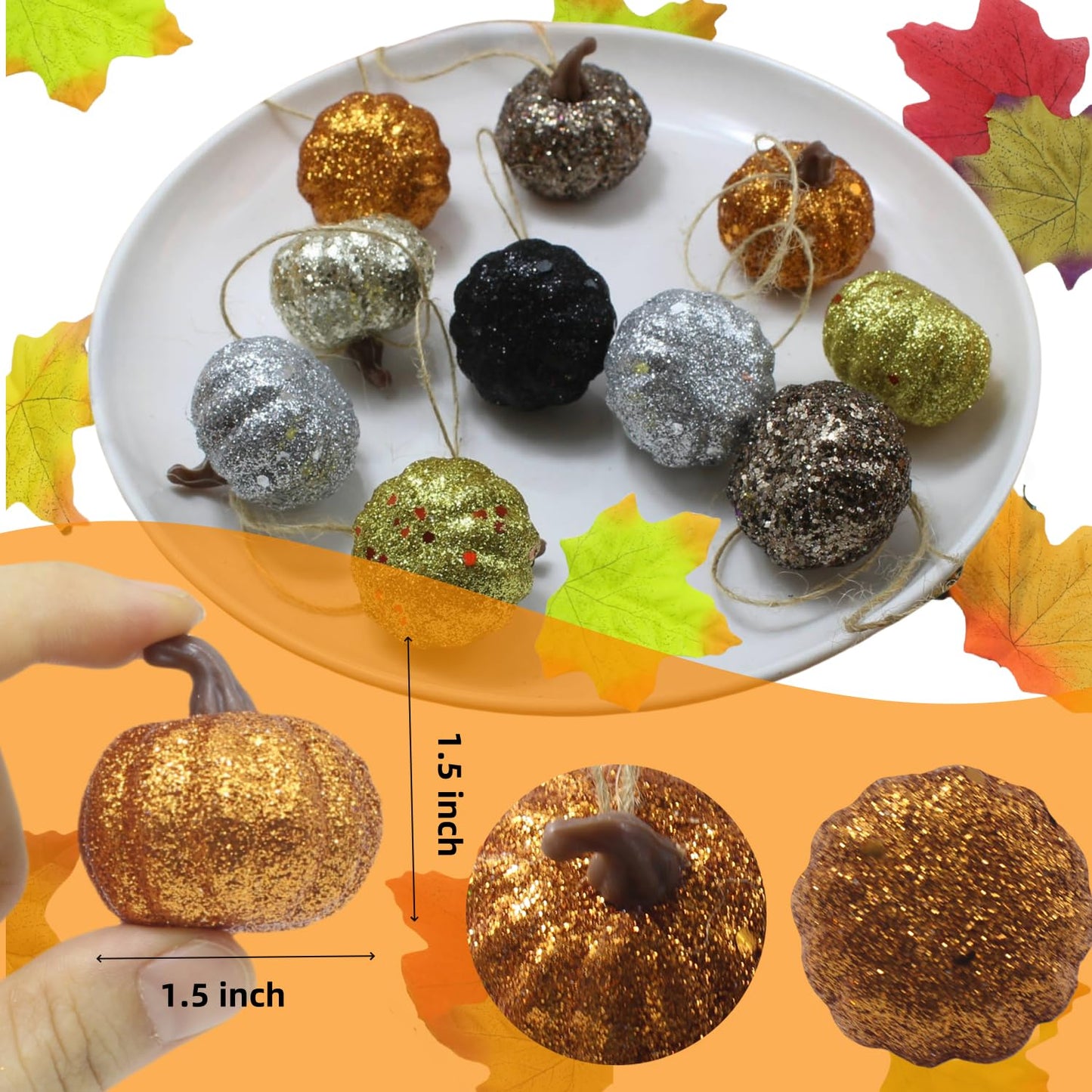 Fall Pumpkin Ornaments, 30Pcs Hanging Pumpkins Thanksgiving Tree Decorations, 1.4" Mini Pumpkins Farmhouse Fall Ornaments for Small Tree for Autumn Thanksgiving Halloween Christmas Harvest (30Pcs)