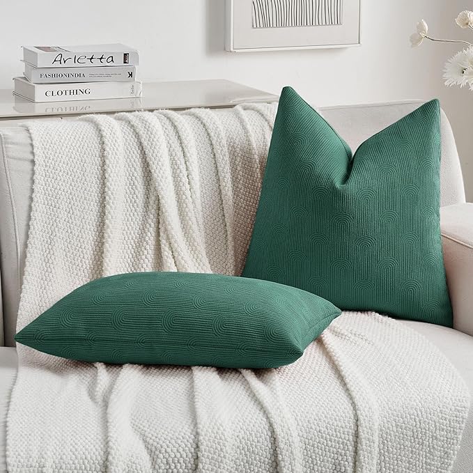 FUTEI Teal Chenille Decorative Throw Pillow Covers 26x26 Inch Set of 2,Soft Cozy Striped Geometric Patterns Euro Pillow Shams,Modern Home Decor for Couch Bed Living Room
