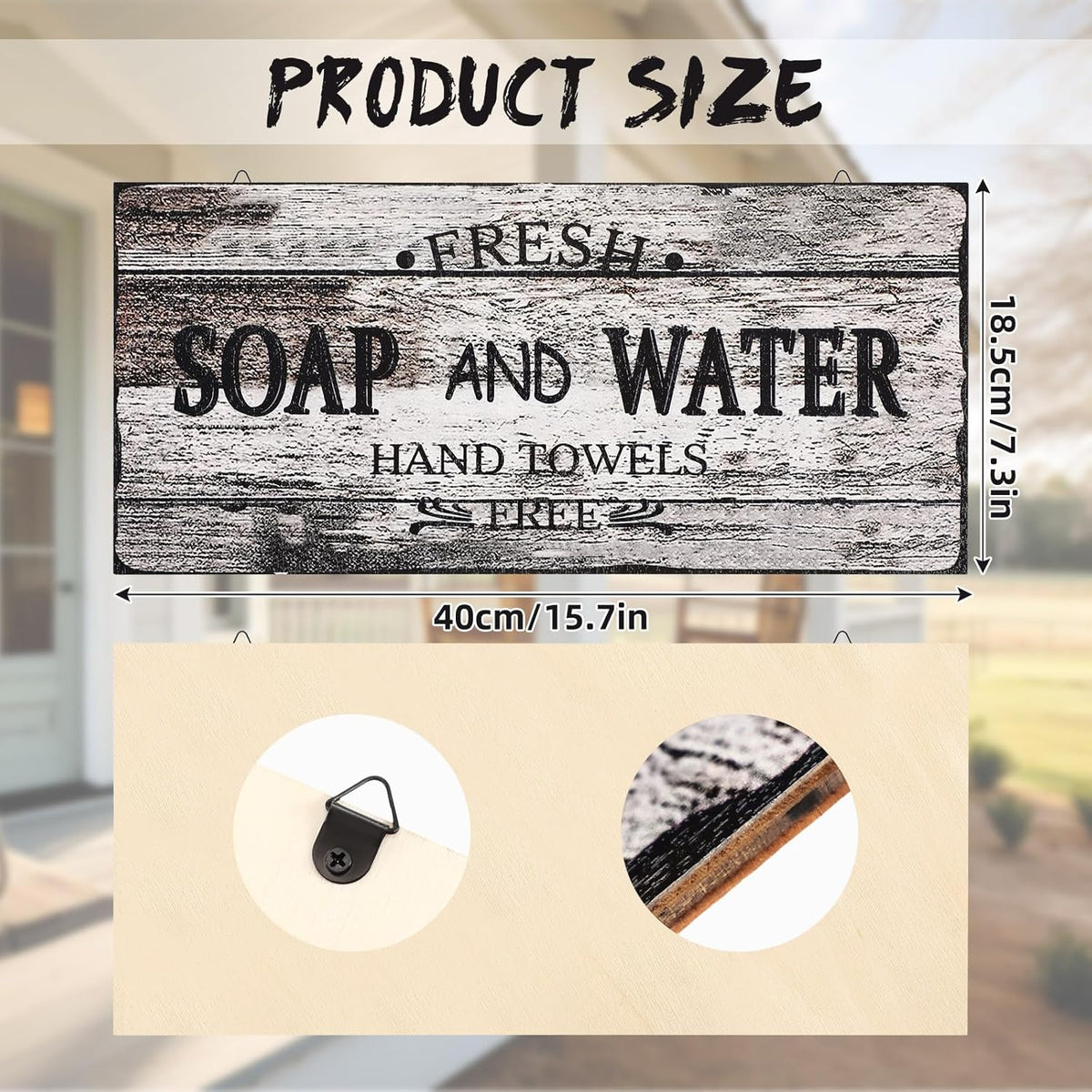 Jetec Farmhouse Bathroom Decor, Fresh Soap and Water Sign Vintage Bathroom Wood Plaque Rustic Wall Decor for Wall Art Decoration Restroom(Novel)