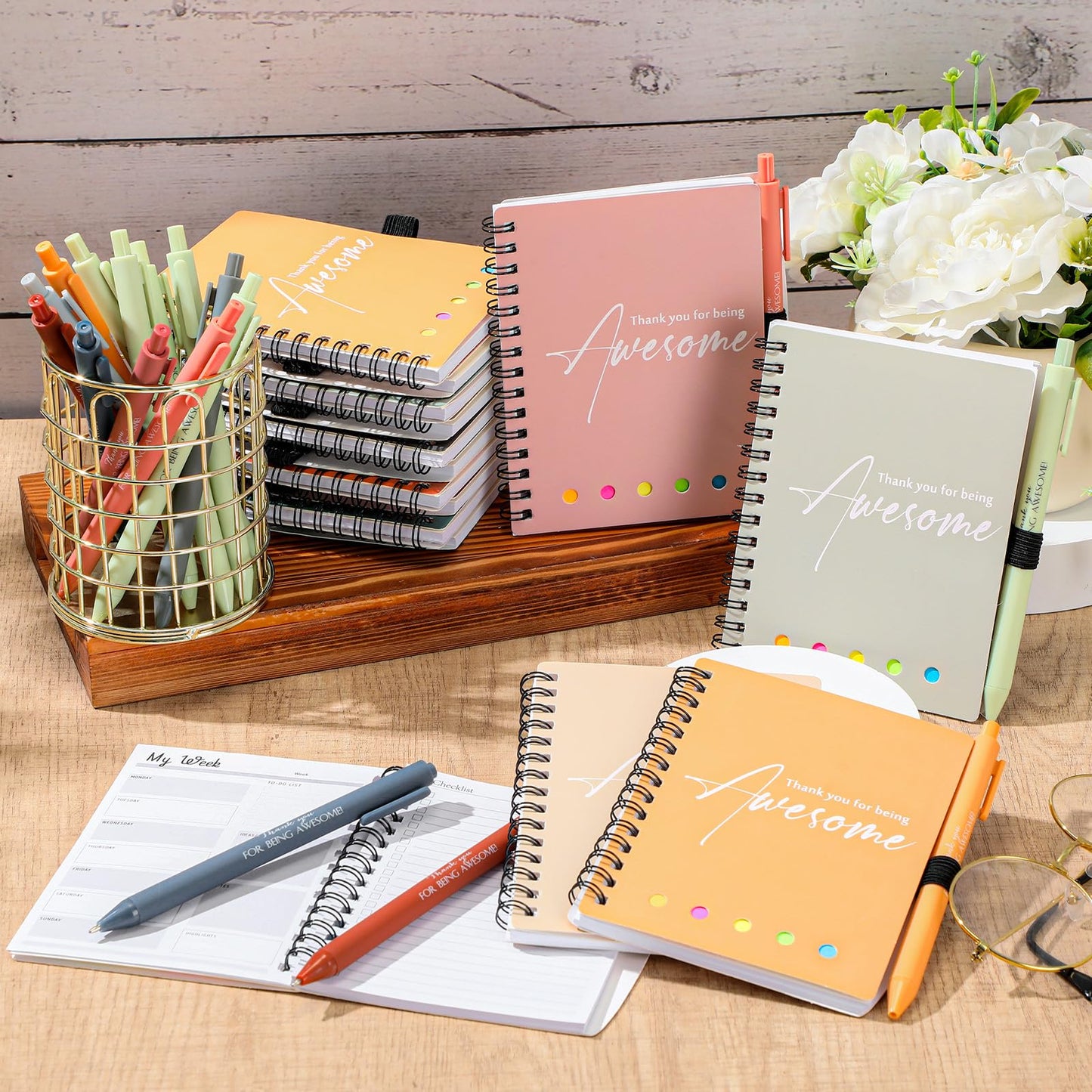 10 Sets Employee Appreciation Gift Bulk for Nurse Teacher Thank You Being Awesome Weekly Planner Notebook Pen Sticky for Staff Admin Professional Volunteer Coworker Graduation (Plastic,Bright Colors)