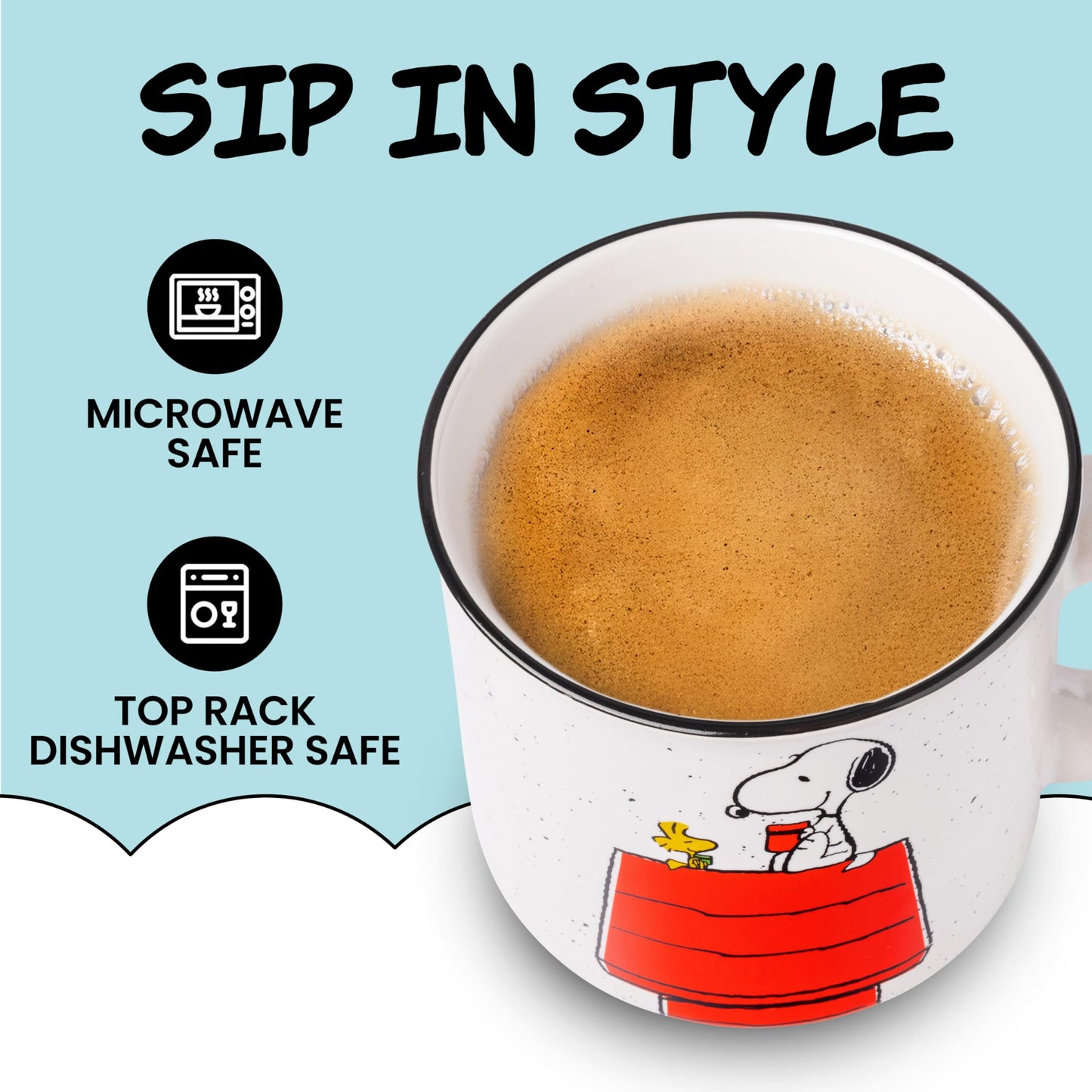 Silver Buffalo Peanuts Snoopy and Woodstock Get Cozy Ceramic Camper Mug, 20 Ounces