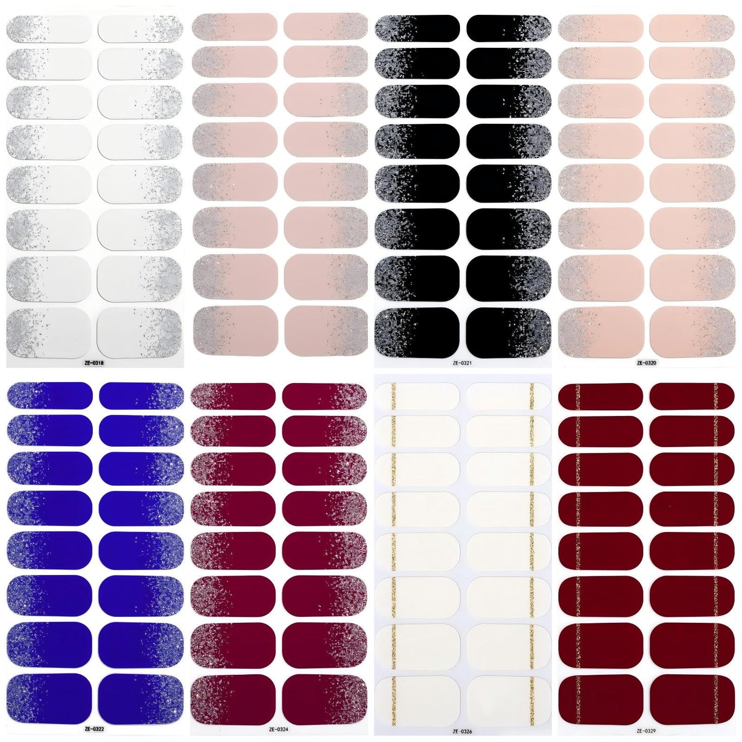 SIUDXA Gel Nail Wraps - 8 Sheets Glitter Solid Color Semi Cured Nail Strips, Full Cover Self-Adhesive Stickers, Long Lasting Salon Quality Manicure
