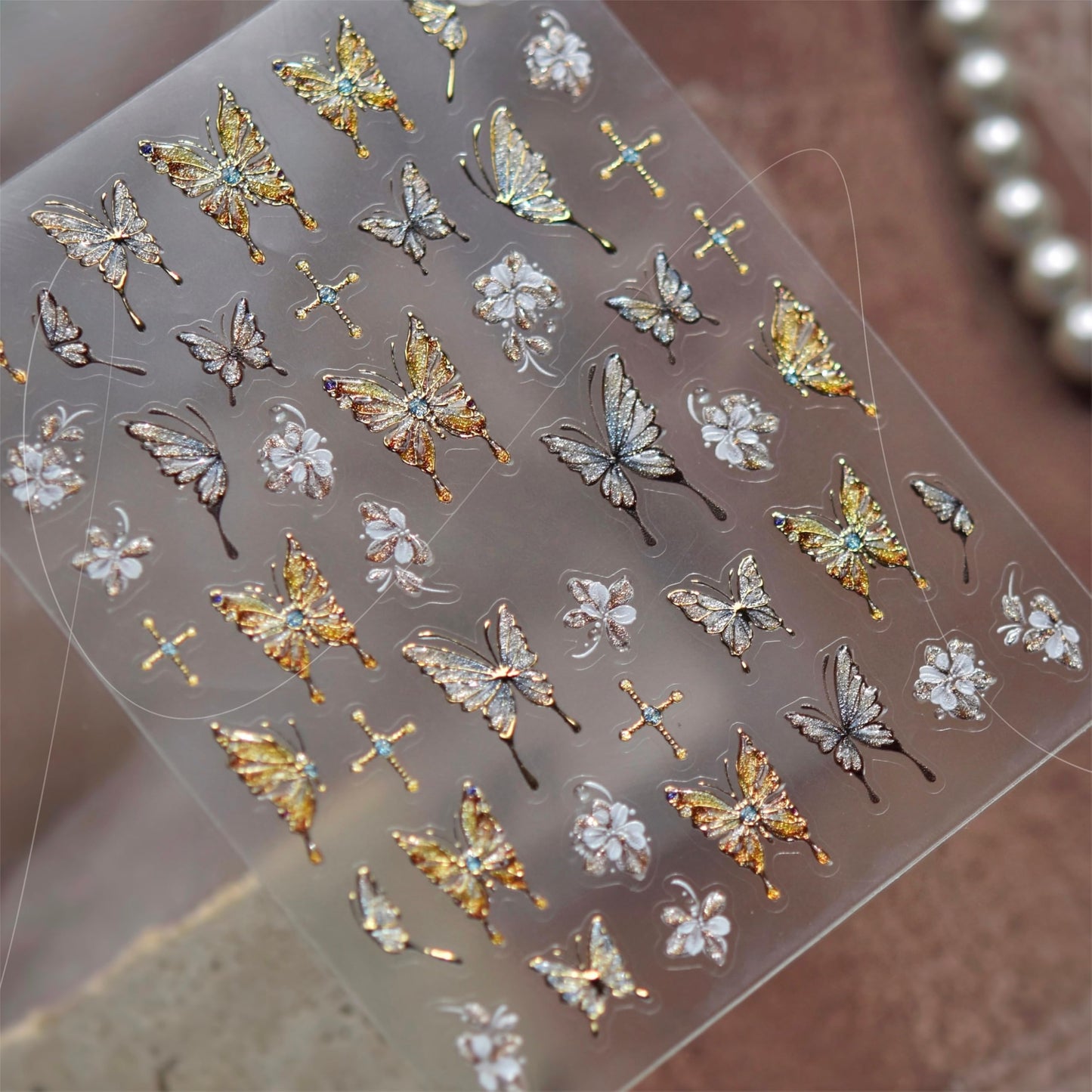 Phuryllic 3D Nail Stickers for Nail Art, Embossed Self-Adhesive Cute Nail Charms & Decals for DIY Nails, Easy-to-Apply Nail Design Supplies & Accessories for Home Manicure-Baroque Golden Butterfly
