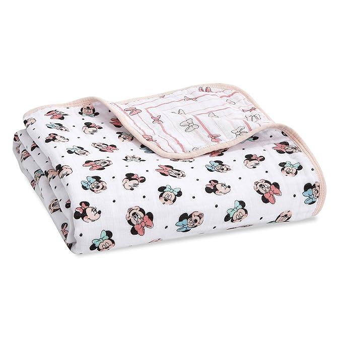 aden + anais Dream Blanket, Boutique Muslin Baby Blankets for Girls & Boys, Ideal Lightweight Newborn Nursery & Crib Blanket, Unisex Toddler & Infant Bedding, Shower Gifts, Minnie Mouse Rainbows