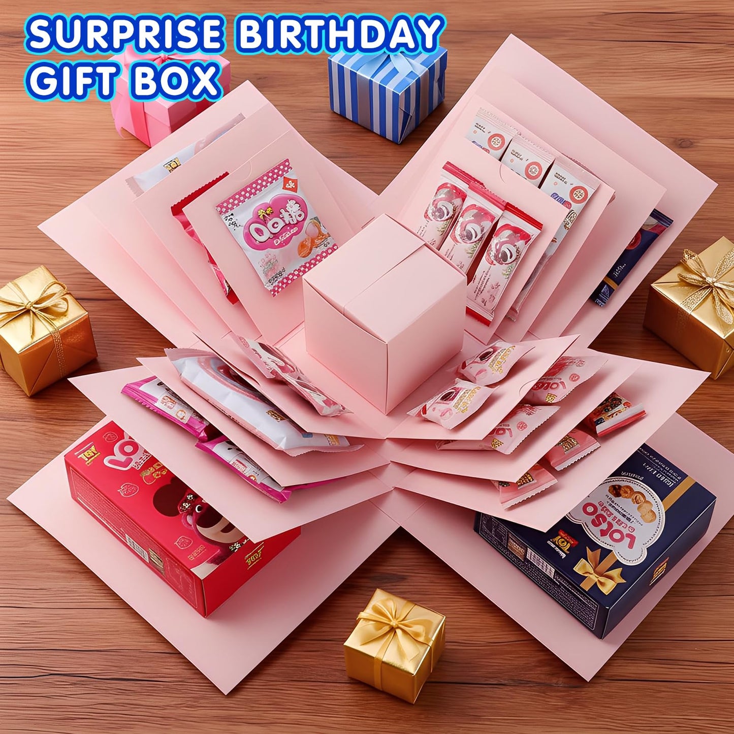 Making gift-giving even more memorable: Creative Explosion gift box, Surprise gift box explosion, Surprise box, Gift wrap box. 5-Layer DIY gifts, A Fun & Thoughtful & Meaningful gift for kids, man, women. (Pink)