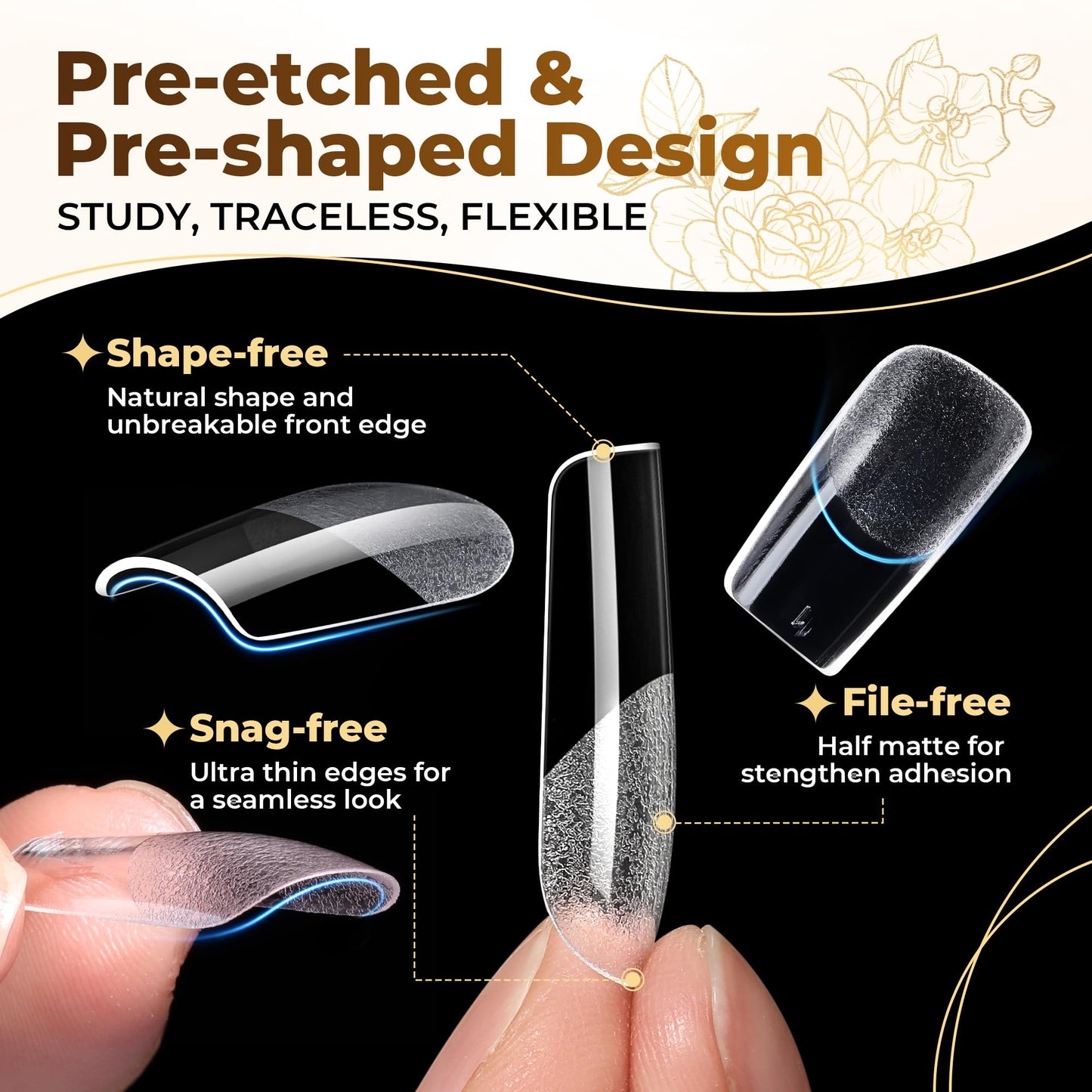 UNA GELLA Square Fake Nails, 504pcs Gel Nail Tips Clear Press on Nails Pre-shape for Full Cover Square Nails French False Nails For Nail Extension Nail Art Home DIY 12 Sizes False Gelly Tips