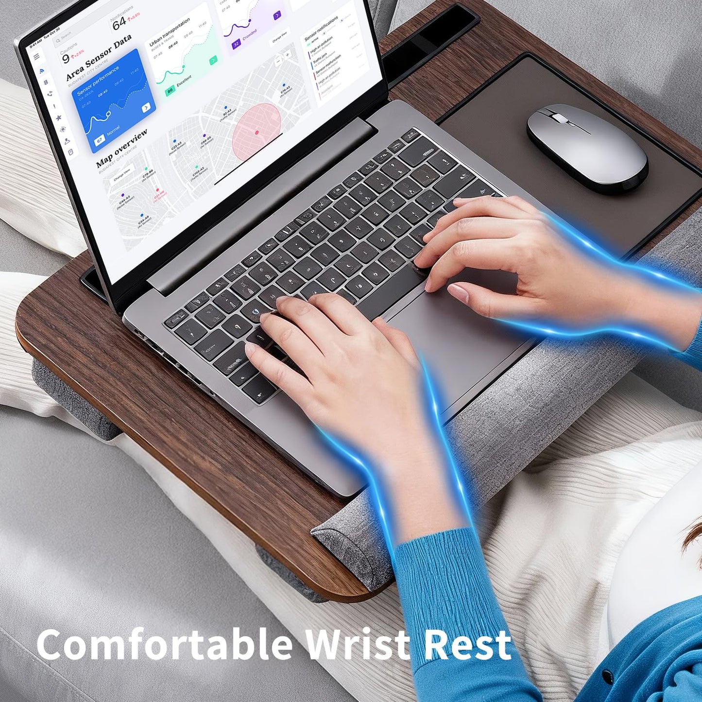 Heyfriday Home Office Lap Desk with Wrist Rest Wrist Rest, Mouse Pad, and Phone Holder Large Laptop Bed Desk for Notebook, Laptop, Tablet, Lap Stand Fits Up to 17 Inch Laptops (Brown)