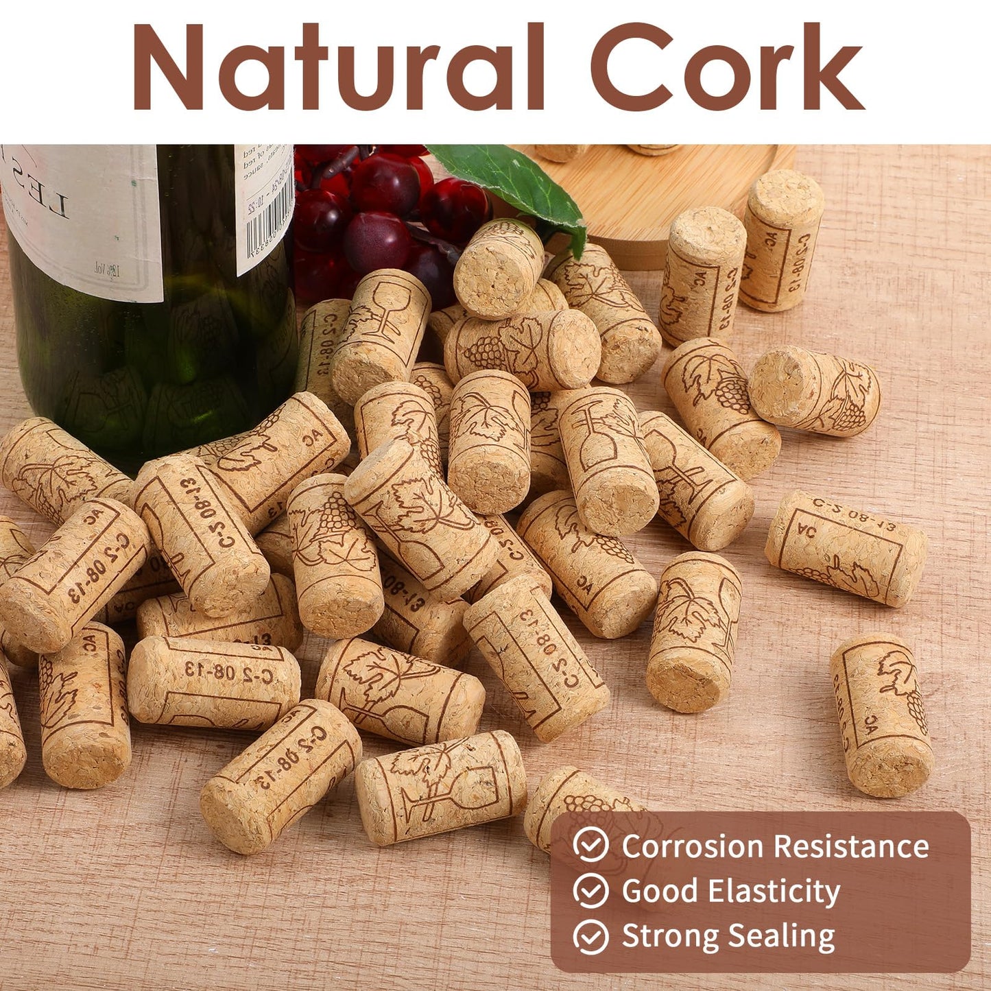 200Pack Straight Wine Cork, #8 Natural 7/8" x 1 3/4" Soft Wine Corks for Wine Bottles, Craft Projects Decor, DIY Arts