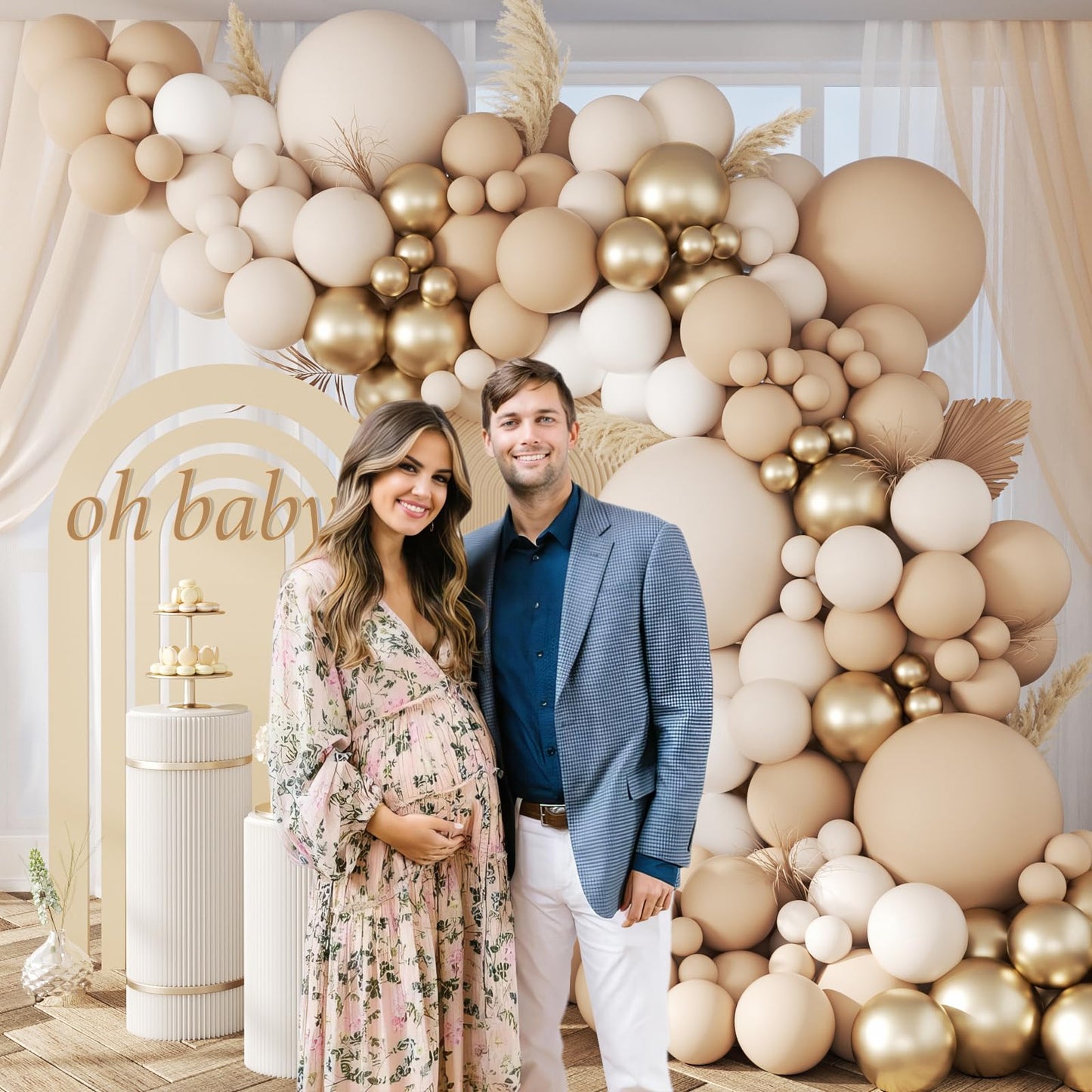 147pcs Neutral Balloon Arch Kit, Neutral Balloon Garland with Nude Sand White Metallic Gold Balloons for Wedding Birthday Baby Shower Decorations