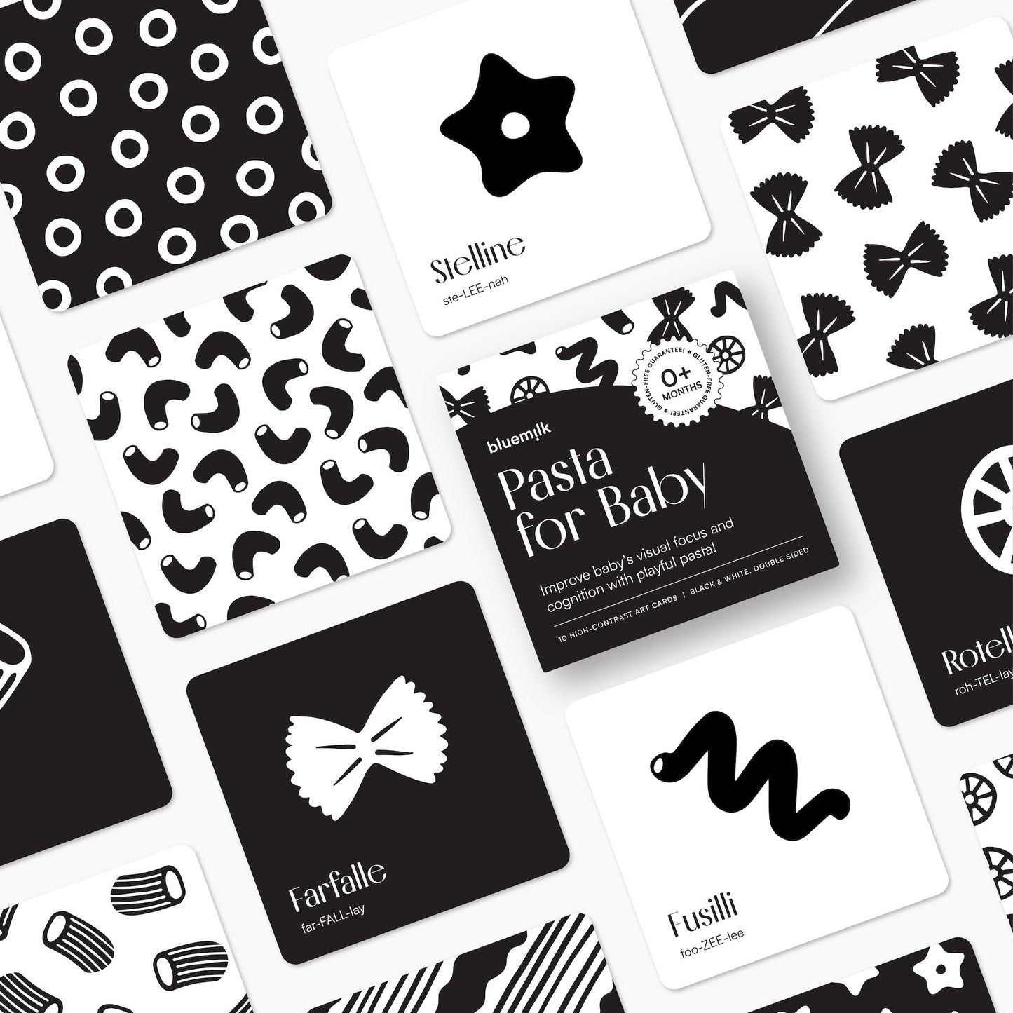 Pasta for Baby High Contrast Cards Sensory Toy Learning Activity Large Black and White Flash Cards Newborn Tummy Time Play 0+ Months Infant Essentials Curious Baby Activity Gift Set