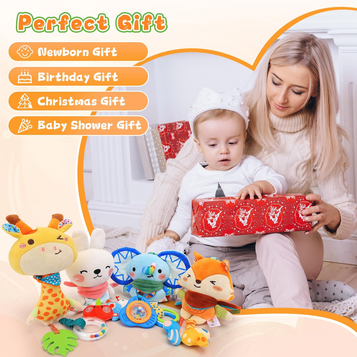YELUFT Baby Toys for 0 3 6 9 12 Months, Baby Hanging Toys, Car Seat Stroller Crib Gym Baby Rattle Toys with Teether for Newborn Infants Toddlers Baby Boys Girls Gifts