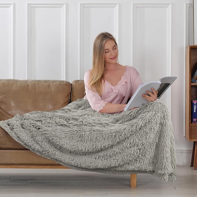 Tuddrom Decorative Extra Soft Faux Fur Blanket Queen Size 80"x90",Solid Reversible Fuzzy Fluffy Plush Fleece Comfy Microfiber Fur Blanket for Couch Sofa Bed,Quiet Grey