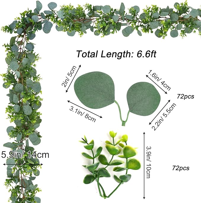JPSOR 4pcs 26.4ft Artificial Eucalyptus Garland Greenery Garland Fake Eucalyptus Leaves for Wedding Arch Farmhouse Mantle Table Runner Centerpiece Home Party Christmas