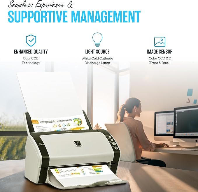 Fujitsu fi-6130 Sheetfed Scanner - 24 bit Color - 8 bit Grayscale - 600 dpi Optical - USB - Energy Star Compliance (Renewed) | Duplex Adf, 50-Sheet Adf, 600 Dpi Optical, 8-Bit Grayscale, Energy Star Compliant