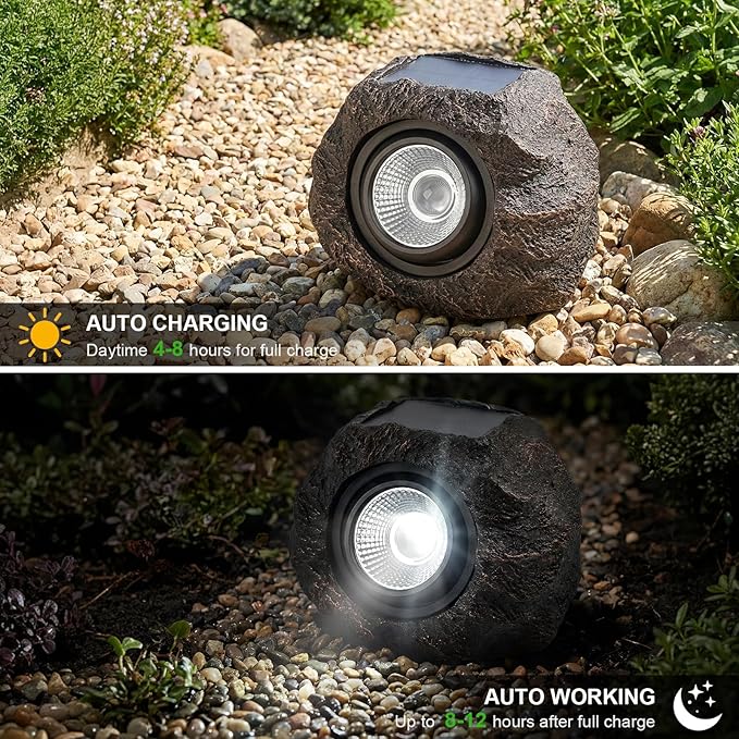 Solar Rock Lights Outdoor Garden Waterproof - Super Bright LED Solar Spotlights, Solar Powered Landscape Path Decorative Garden Stone Lights for Pathway, Walkway, Yard, Patio (4 Pack)