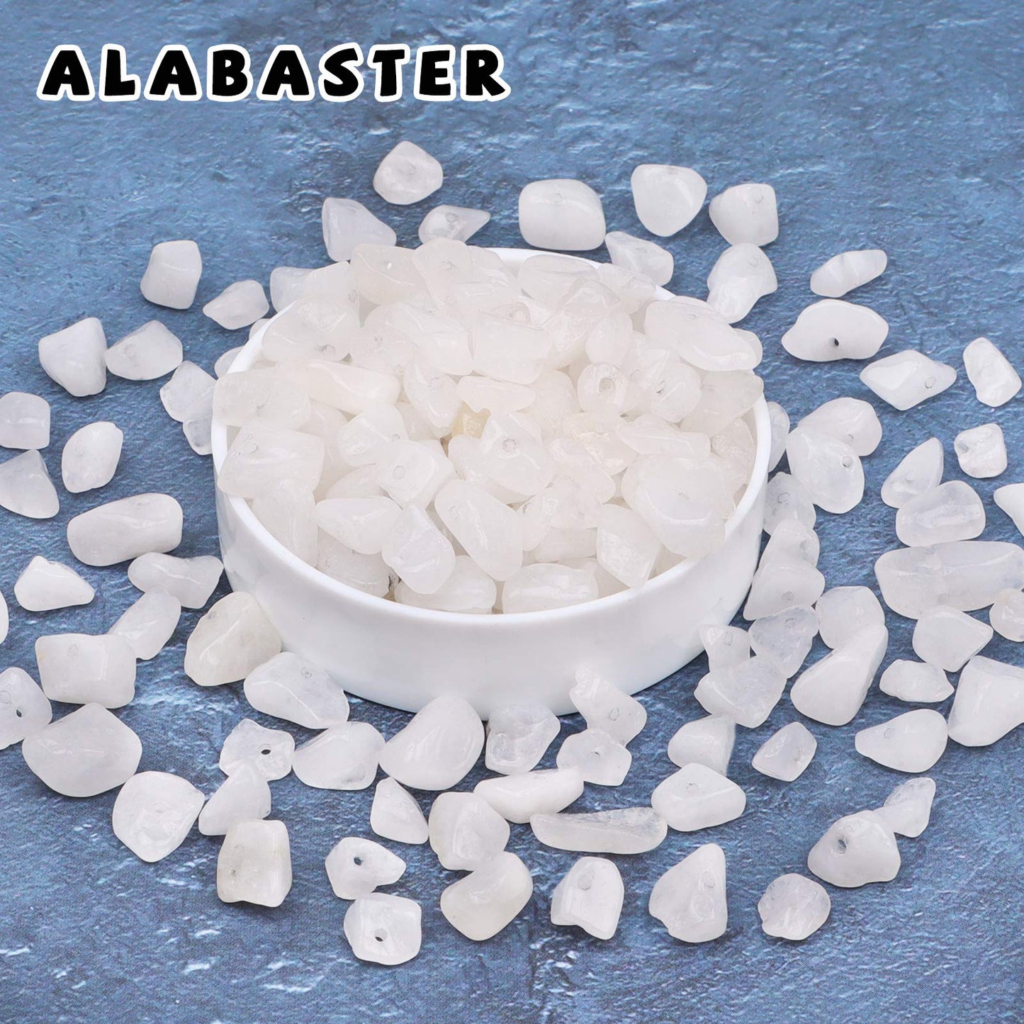 500 pcs Natural Chip Stone Beads, Alabaster 5-8 mm Irregular Gemstones Healing Crystal Loose Rocks Bead Hole Drilled for Jewelry Making Bracelet