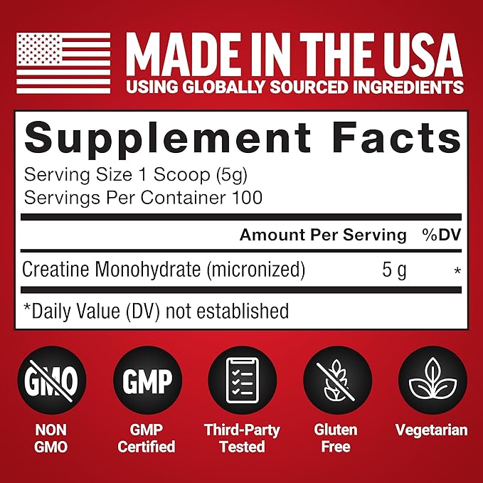 FORCE FACTOR Creatine Monohydrate Powder, Micronized Creatine for Muscle Growth, Strength & Recovery, Clinically Studied 5g Dose per Serving, Unflavored, 100 Servings