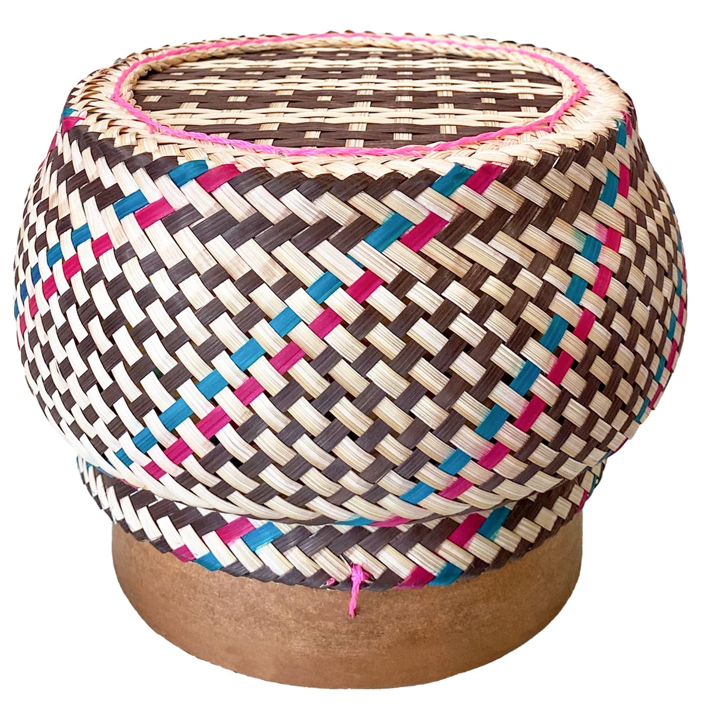 Bamboo Sticky Rice Serving Basket Thai Kratip Container 100% Handmade Traditional Village Handicrafts with Vegetable Plant Based Dye Coloring Shades Food Safe