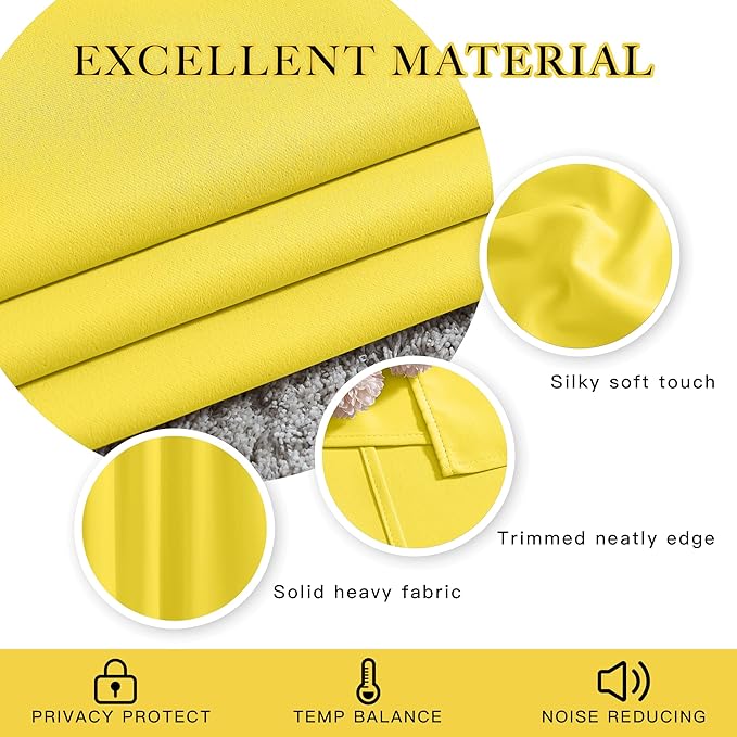 NICETOWN Bright Yellow Blackout Curtains 84 inch Long for Bedroom - Thermal Insulated Solid Grommet Light Blocking Window Curtains & Drapes for Living Room (2 Panels, 52 x 84 Inch, Bright Yellow)