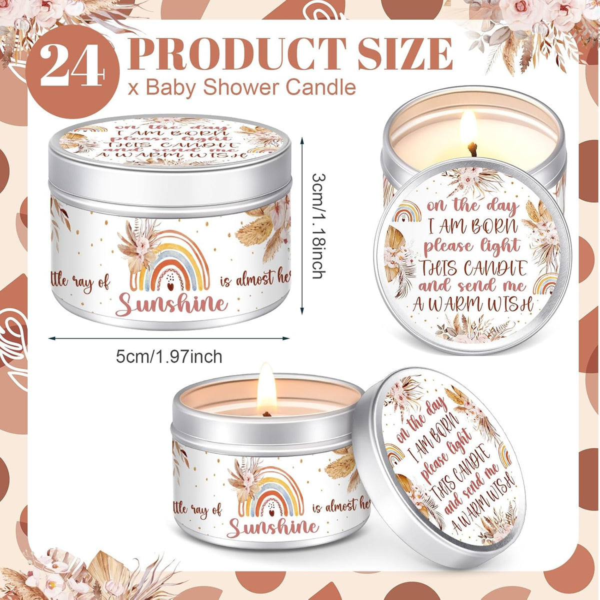 MTLEE 24 Pcs Boho Baby Shower Party Favors Candles Lavender Scented Baby Shower Favors for Guests Rustic Tealights Candles Gender Reveal Return Gifts Girl Boy(1.2 Oz, Khaki)